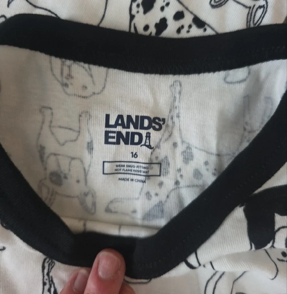 Lands End. Kids White & Black Dog Print Pajama Set